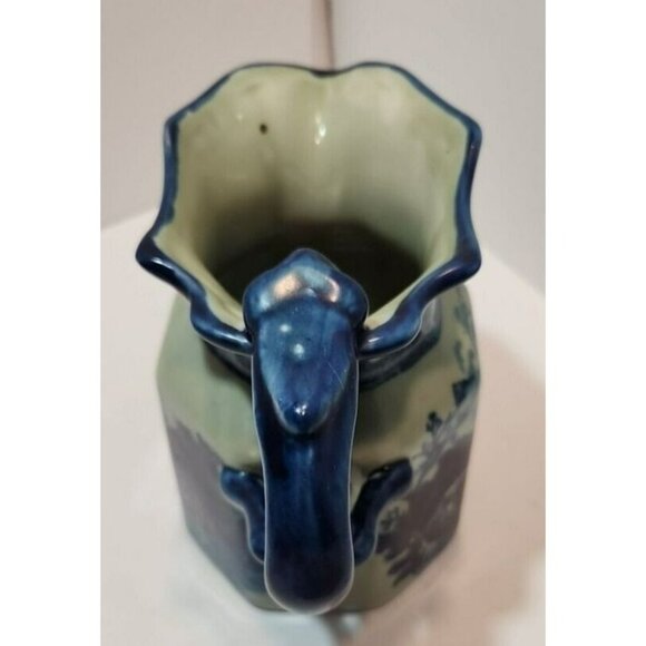 Vtg Victoria Ware Octagonal 1920's  Ironstone Blue Pitcher 7" Tall by 8" Wide - Picture 8 of 13